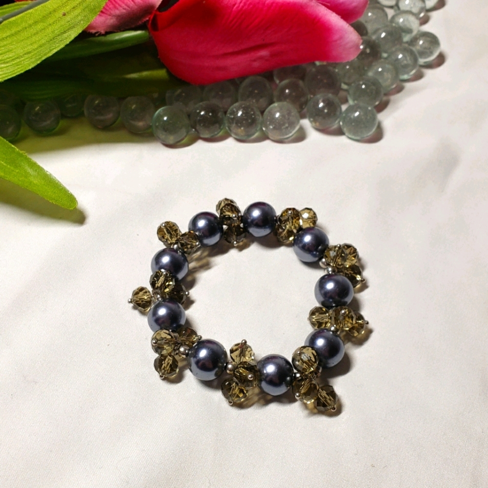 Dark Beaded Bracelet - Elastic